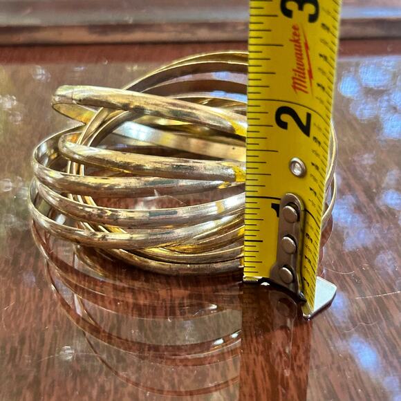 Vintage Interlocking Gold Tone Bangle Bracelet – Set of 9 Bands - Picture 10 of 10